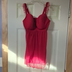 Red Lace Trim Chemise 34H